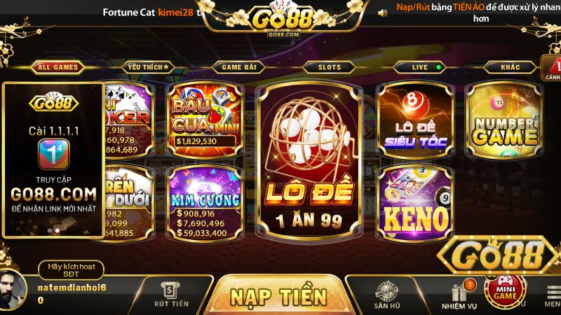 Danh Mục Trò Chơi Nổi Bật Tại Xổ Số GO88